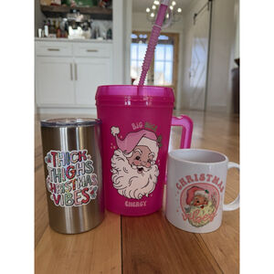 Christmas Holiday Cups Mug Stainless Tumbler Mega Insulated Mug Lot Of 3 NWOT